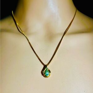 Real 14k Gold Aquamarine Pendant Necklace
